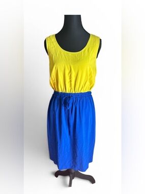 Calvin Klein Yellow and Blue Sleeveless Colorblock Dress, Size 4